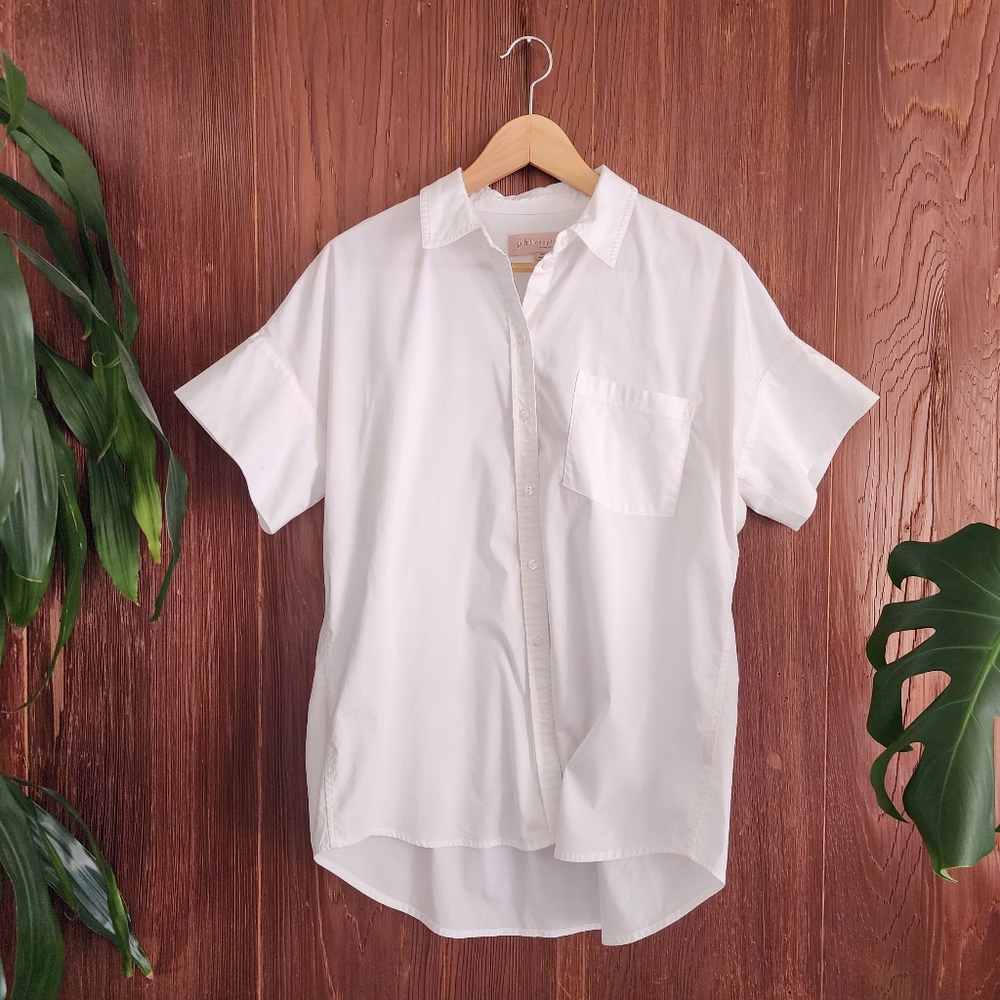 Philosophy White Short Sleeve Pocket Button Doen Shirt Size Small
